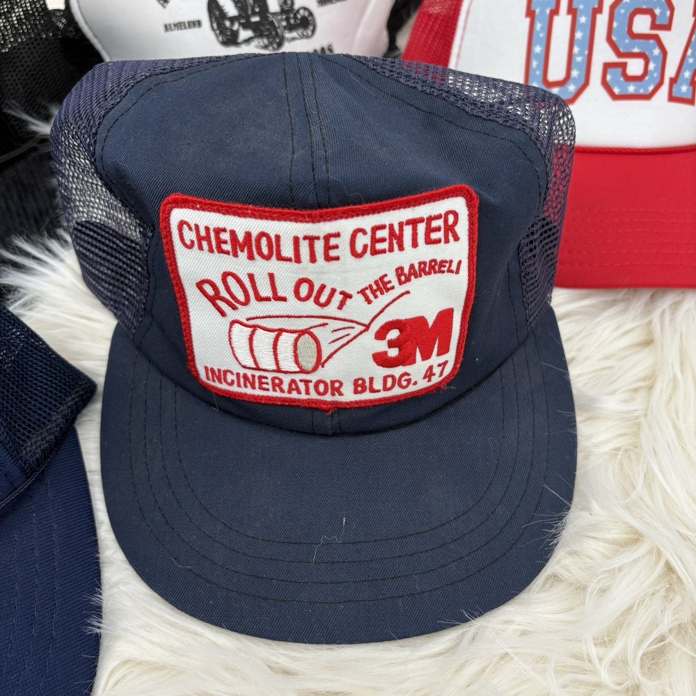 Vintage Trucker Hat Lot (5) Snapback Cap Made In USA Patch Advertising Logo - Picture 3 of 13